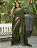 Mehandi Green Silk Sequence Embroidery Lace Saree