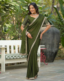 Mehandi Green Silk Sequence Embroidery Lace Saree