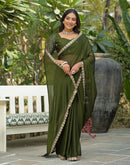 Mehandi Green Silk Sequence Embroidery Lace Saree