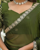 Mehandi Green Silk Sequence Embroidery Lace Saree