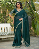 Teal Blue Silk Embroidery Lace Saree