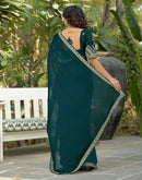 Teal Blue Silk Embroidery Lace Saree
