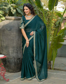 Teal Blue Silk Embroidery Lace Saree