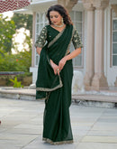 Bottle Green Silk Sequence Embroidery Lace Saree