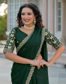 Bottle Green Silk Sequence Embroidery Lace Saree
