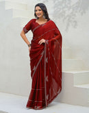 Maroon Silk Stone Work Swarovski Saree