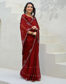 Maroon Silk Stone Work Swarovski Saree