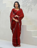 Maroon Silk Stone Work Swarovski Saree