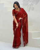 Maroon Silk Stone Work Swarovski Saree