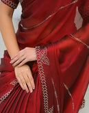Maroon Silk Stone Work Swarovski Saree