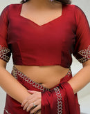 Maroon Silk Stone Work Swarovski Saree