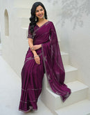 Dark Purple Silk Stone Work Swarovski Saree