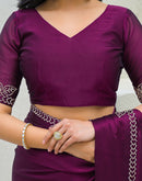 Dark Purple Silk Stone Work Swarovski Saree