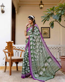 Ready To Wear Green Cotton Printed Saree