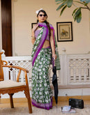 Ready To Wear Green Cotton Printed Saree