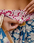Ready To Wear Blue Cotton Printed Saree