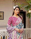 Ready To Wear Blue Cotton Printed Saree