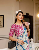 Ready To Wear Blue Cotton Printed Saree