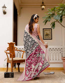 Ready To Wear Black Cotton Printed Saree