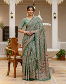Ready To Wear Green Cotton Printed Saree