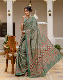 Ready To Wear Green Cotton Printed Saree