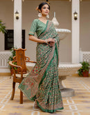 Ready To Wear Green Cotton Printed Saree