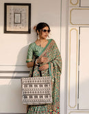 Ready To Wear Green Cotton Printed Saree