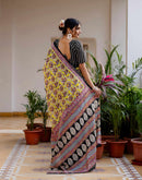 Ready To Wear Yellow Cotton Printed Saree