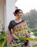 Ready To Wear Yellow Cotton Printed Saree