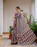 Ready To Wear Blue Cotton Printed Saree