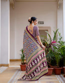 Ready To Wear Blue Cotton Printed Saree