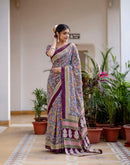 Ready To Wear Blue Cotton Printed Saree
