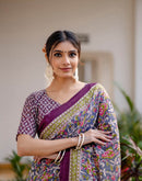Ready To Wear Blue Cotton Printed Saree