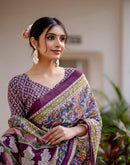 Ready To Wear Blue Cotton Printed Saree