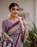 Ready To Wear Blue Cotton Printed Saree