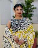 Ready To Wear Yellow Cotton Printed Saree