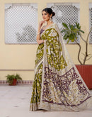 Ready To Wear Olive Green Cotton Printed Saree