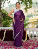 Dark Purple Shimmer Tissue Stone Work Swarovski Saree