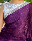 Dark Purple Shimmer Tissue Stone Work Swarovski Saree