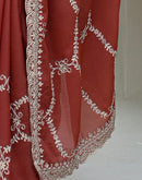 Dusty Orange Shimmer Embroidery Saree