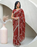 Dusty Orange Shimmer Embroidery Saree
