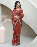Dusty Orange Shimmer Embroidery Saree