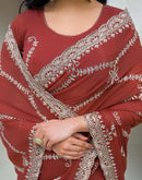 Dusty Orange Shimmer Embroidery Saree