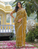 Mustard Green Shimmer Embroidery Saree