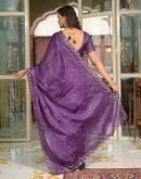 Lavender Shimmer Tissue Sequence Embroidery Saree