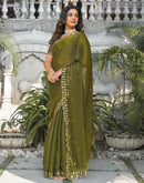 Mehandi Green Shimmer Tissue Sequence Embroidery Saree