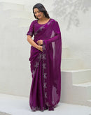 Purple Shimmer Stone Work Swarovski Saree