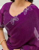 Purple Shimmer Stone Work Swarovski Saree