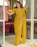 Yellow Shimmer Stone Work Swarovski Saree