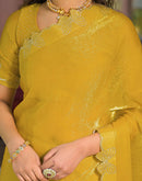 Yellow Shimmer Stone Work Swarovski Saree